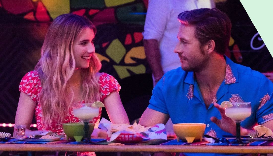 A scene of the characters from Holidate (2020) drinking